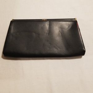Vintage JR, black snap shut clutch, leather EUC
